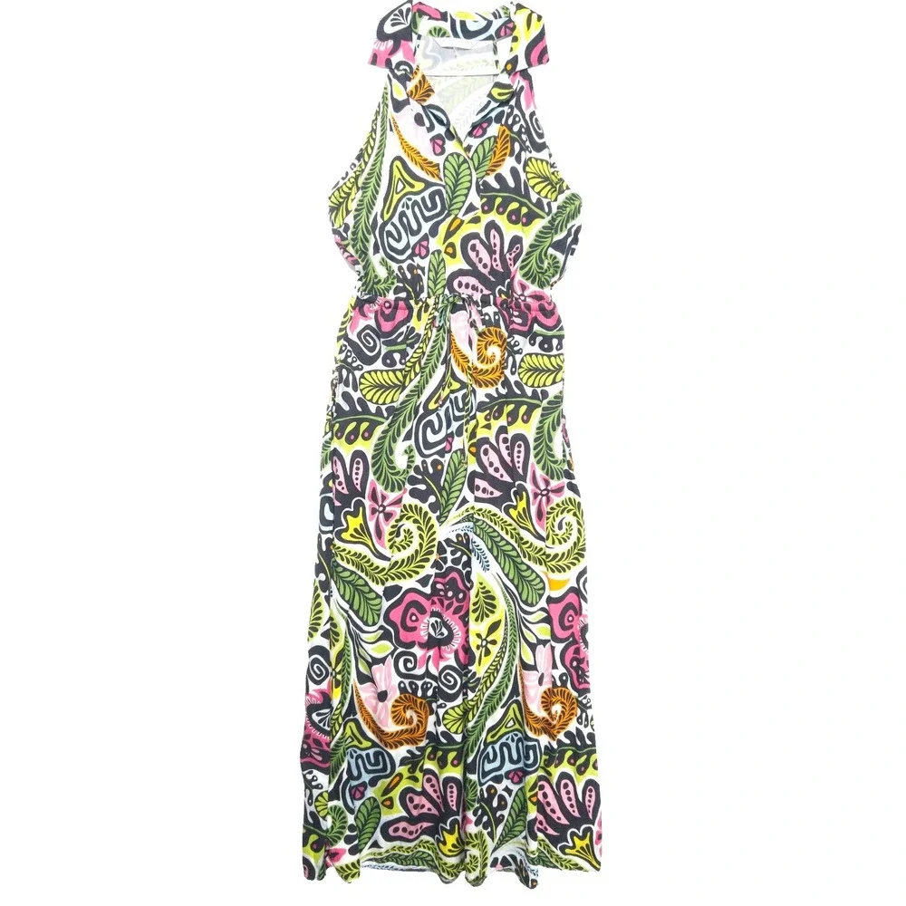 Trina Turk Caribbean Paisley Resort Cabana Halter Neck Maxi Dress Women L $358 - Picture 3 of 14